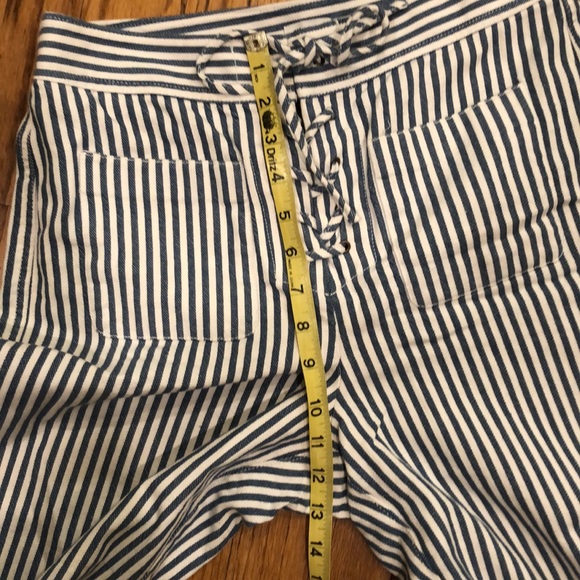 Madewell Wide Leg Blue & White Striped Cropped Pants Capri - Picture 9 of 11